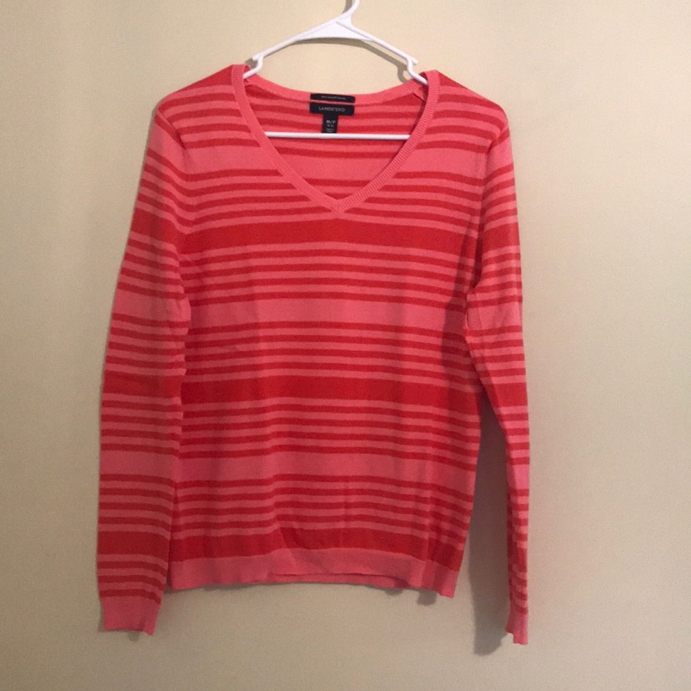 Lands’ End supima cotton striped sweater. V neck M
